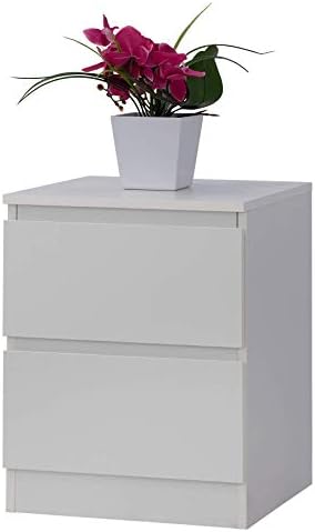 Fineboard FB-NS05-W Modern Night Stand with 2 Drawers Bedroom Nightstand, White