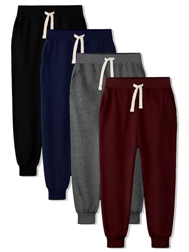 HXP 4 Pack Boys Sweatpants Boys Joggers Cotton Youth Active Soft Sweatpants Kids Pocket Drawstring Joggers Pants