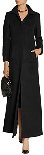 Women's Winter Slim Fit Single Breasted Thick Full-Length Maxi Wool Pea Coat Black XL