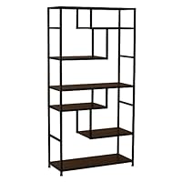 Household Essentials Walnut Geometric Tall Open Book Shelf | Mid Century Modern Shelves