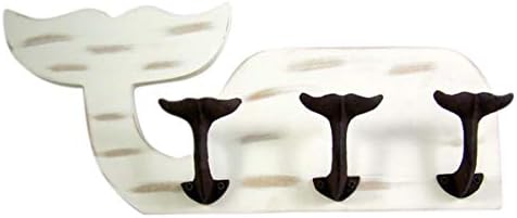 Rustic Great White Whale with Three Cast Iron What Tail Coat Hooks, 18 1/3 Inches