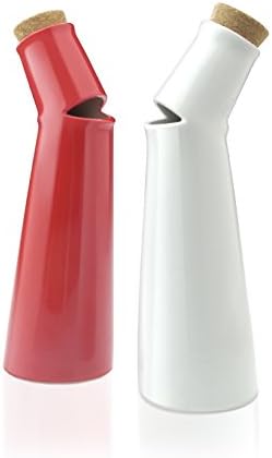 Scott Henderson Mint Salad Song Red and White Porcelain Vinegar and Oil Cruets