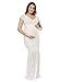 JustVH Women's Off Shoulder Short Sleeve V Neck Lace Maternity Gown Maxi Photography Dress White