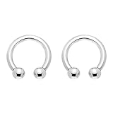 Pair of Steel Int. Threaded Circular Barbell Horseshoe Earrings-M
