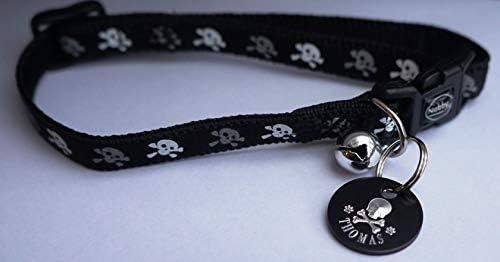 Paradise Pets REFLECTIVE SAFETY RELEASE CAT COLLAR SKULL & CROSSBONES & PERSONALISED ID TAG