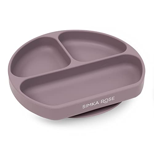 Simka Rose Baby Suction Plates - Silicone Divided Design, BPA Free, Microwave & Dishwasher Safe - Toddler Plates for Baby Led Weaning (Pack of 1)