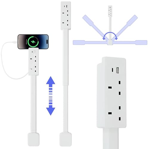 Electrical Outlet Socket Extender Stick,1500W Power Expander Strip with 2 AC Outlets & USB-A & USB-C Ports, 71.5CM Extendable Rotating 180°, Wall Plug for Behind Couches, Nightstands, Desks, (White)