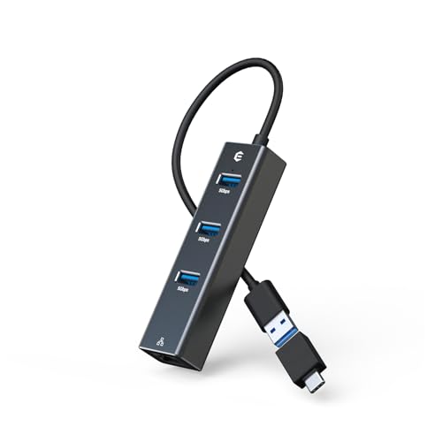 Ethernet Adapter, oditton 4 Port USB to Ethernet Adapter, 3 Ports USB 3.0 Ethernet Hub with RJ45 1Gbps Gigabit Ethernet Adapter, USB Network Adapter with USB C Connector for Laptop