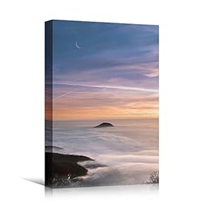 signwin Canvas Wall Art Foggy Sunset Coastal Orange...
