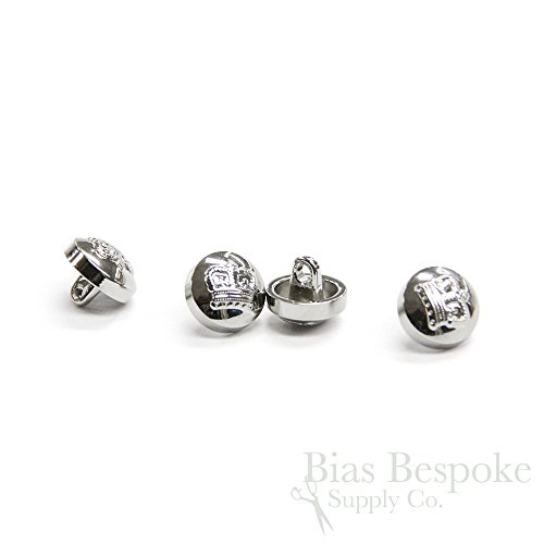 Set of 12 Tiny Metal Crown Buttons, Silver Color, Made in China