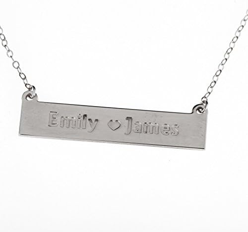 Sterling Silver Engraved two Names with Heart Bar Necklace Personalize with Any Name