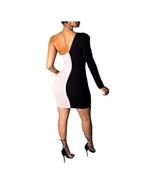 Vestido de mujer de manga larga con cuello en V y hombros descubiertos.