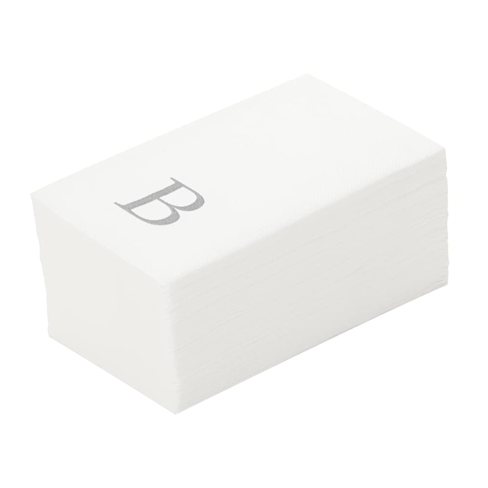 Photo 1 of Luxenap 15.8 X 7.9 Inch Linen-Feel Guest Towels, 50 Lettered Hand Towels - Silver Letter 'B', Sans Serif Font, White Paper Dinner Napkins, airlaid, For Restrooms And Tables - Restaurantware