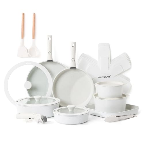 SENSARTE 24 Teiliges Antihaft-Kochgeschirrset mit Abnehmbare Griffe*3