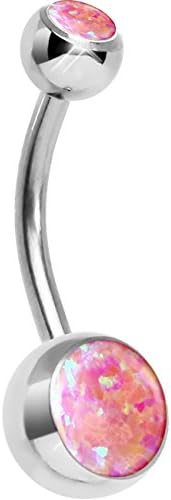 HOPIE Stainless Steel Opal Stone Belly Button Rings Body Jewelry Piercings Navel Rings Barbells Piercings 42