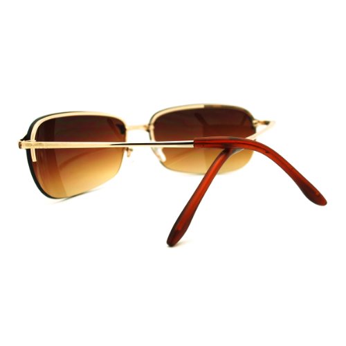 Mens Classic Sunglasses Rimless Rectangular Lite Metal Frame (gold, brown)