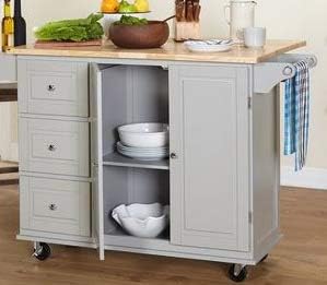 Amazon Com Kitchen Islands With Storage Grey Wood Natural Top