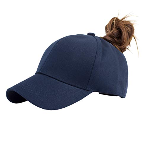 Cotton Ponytail Hats Pony Tail Caps Baseball for Women (Navy+Khaki)