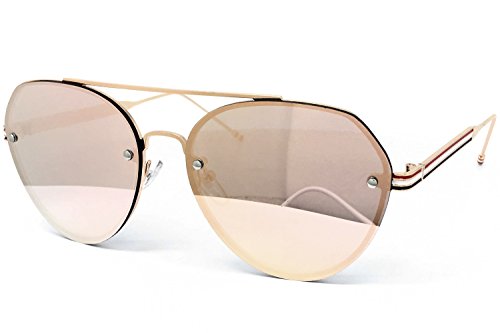 O2 Eyewear 537 Premium Rimless Metal Frame Revo Mirrored Retro fashion Aviator Women Men Vintage Sunglasses (Rimless Metal, ROSE GOLD)