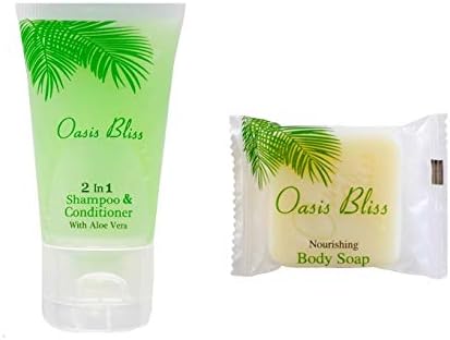 100 pcs Travel Size Toiletries Bulk Set: 50 pcs 2-in-1 Conditioning Shampoo Tubes + 50 pcs Bath Soap Bars