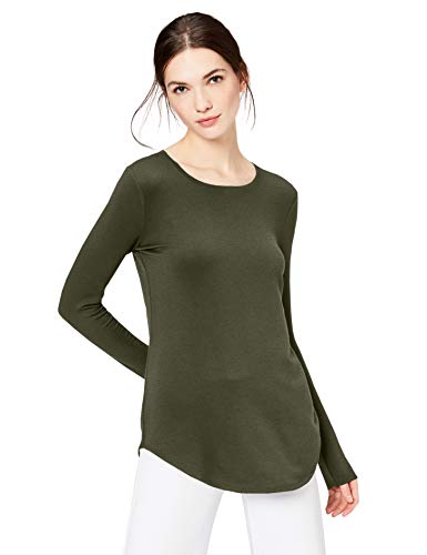AMAZON ESSENTIALS WOMEN’S SUPERSOFT TERRY REGULAR-FIT LONG-SLEEVE SHIRTTAIL HEM SHIRT (PREVIOUSLY DAILY RITUAL), OLIVE, X-SMALL