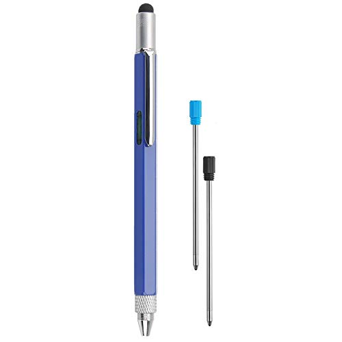 Falytemow 6 in 1 Multi Tool Tech Pen Multifunction as 0.7mm Black Ballpoint Pen Touchscreen Stylus Ruler Level Flathead and Phillips Screwdriver Cool Pen for Christmas or Valentine Gift (1pcs Blue)