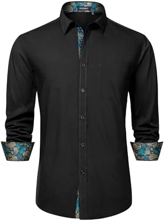 black and blue dress shirt Barry. Wang Mens Western Shirt Black Navy Blue Paisley Long Sleeve But
