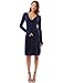 PattyBoutik Women V Neck Faux Wrap Long Sleeve Knit Dress (Navy Blue Small)