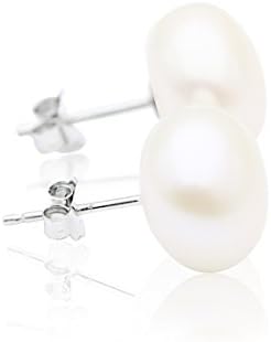 AAA+ Sterling Silver Freshwater Cultured Button Pearl, SELECT SIZE,Stud Earring (12-13mm)