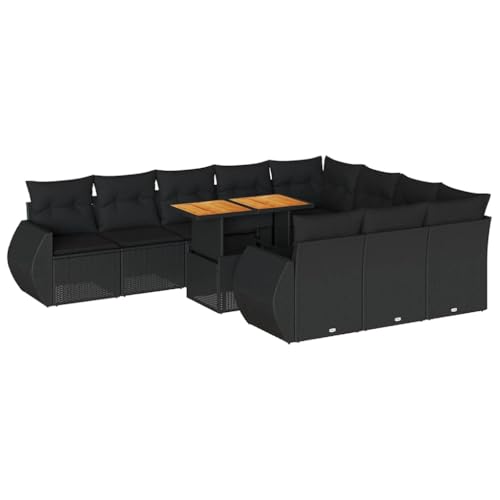 vidaXL Salon de Jardin 11 pcs avec Coussins Noir résine tressée