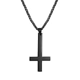 PROSTEEL Inverted Cross Necklace,Upside Down Cross,Satanic Jewelry,Gothic,Occult,Devil,18K Gold Plated Stainless Steel Pendant & Chain