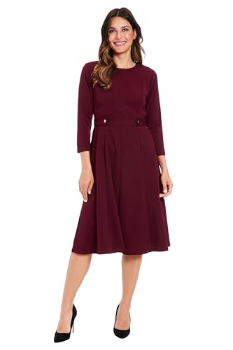 London Times Women’s Crepe Fit and Flare Midi with Waist Button Detail