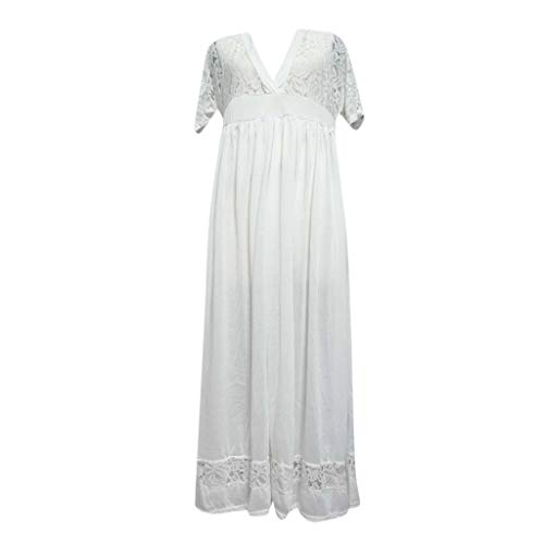 CCatyam Plus Size Dress for Women, Skirt V Neck Off Shoulder Solid Bodycon Lace Loose Sexy Maxi Fashion White