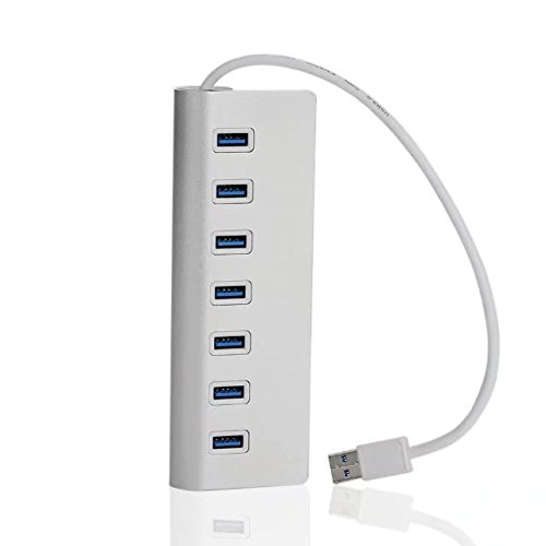 PaddSun Premium 7 Port Aluminum USB 3.0 Hub Splitter Adapter with 5V/4A Power for MacBook PC Laptop