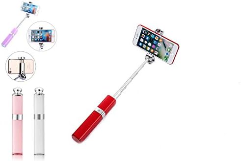 VIGORPACE Red Special Gift Lipstick Selfie Stick, Pocket Size, Cute Fashion For Girls, Extendable Monopod, Bluetooth Remote, Glossy For iPhone, Android Phones, Windows Phones - Pink/Red/Purple/White