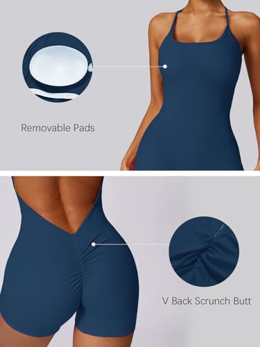 ECUPPER Backless Workout Jumpsuits for Women Sleeveless One Piece Tummy Control Yoga Shorts