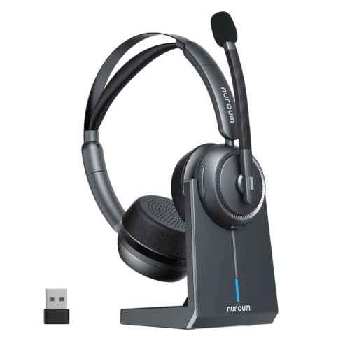 Nuroum HP31D 2026 Professional Wireless Bluetooth Headset with Microphone, Noise Cancelling Headphones with Charging Dock, Bluetooth 5.4, USB Dongle, Multipoint Connection for Telework/Clear Calls