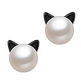 ANBALA Cat Stud Earrings 925 Sterling Silver Ear Studs Freshwater Cultured Pearl Stud Earrings for Women Girls