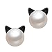 ANBALA Cat Stud Earrings 925 Sterling Silver Ear Studs Freshwater Cultured Pearl Stud Earrings for Women Girls