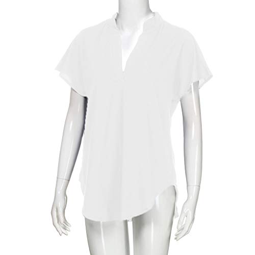 Women's Sexy Tops 2019,Women Ladies Summer Chiffon Solid Short Sleeve Casual Shirt Tops Blouse T-Shirt Under 10 Dollars White - Thumbnail 5