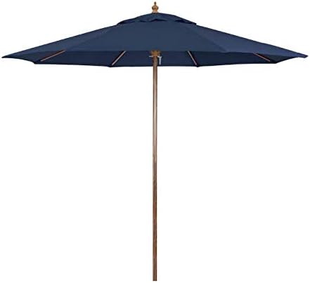 Amazon Com Astellastyle 9 Navy Blue Polyester Fabric Wood Textured Vinyl Finish Over Steel Manual Push Lift Open 8 Rib Patio Market Umbrella Garden Outdoor