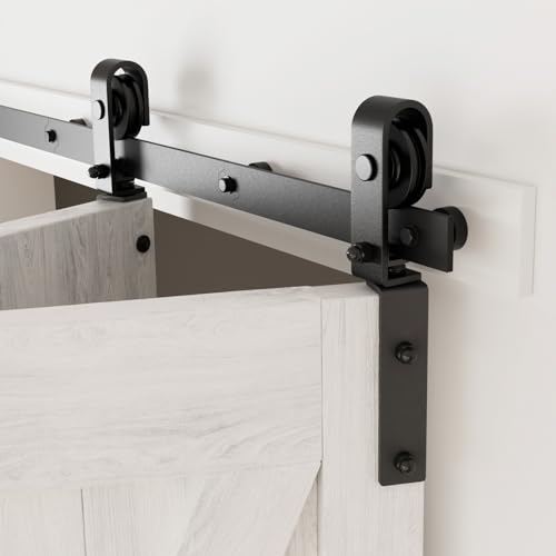 BONIKLUBA BNF05SFS 153 cm Bifold Sliding Door Fitting, Sliding Door System, Complete Set, Runner Roller Set, Black, for 2 Wooden Doors, 74 cm Wide