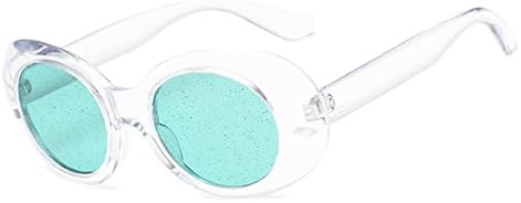 GUVIVI Oversized Glitter Shiny Oval Sunglasses Crystal Frame Kurt Cobain Sun Glasses (Transparent/Green, 70)