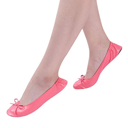 Ladies Flat Shoes,FAPIZI Women Foldable Portable Travel Ballet Flat Roll Up Slipper Fashion Casual Shoes Hot Pink