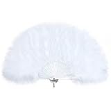 BABEYOND Roaring 20s Vintage Style Folding Handheld Marabou Feather Fan Flapper Accessories (White)