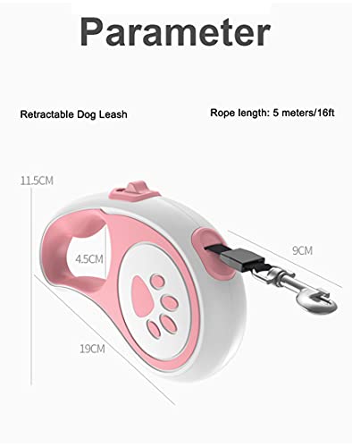 Retractable Dog Lead Extendable Heavy Duty Strong Dog Leash for Medium Large Dogs Up to 110lbs,Easy One Button Brake & Lock,360° Tangle-Free,16ft Strong Nylon Tape of Freedom and Protection (Pink)