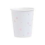 Fire and Creme Stars Foiled Paper Party Cups Gold Pink White Watercolor 9 ounce - Pack of 8