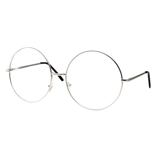 XXL Super Oversized Fashion Glasses Round Circle Frame Clear Lens Silver