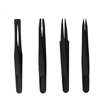 B&J ESD SOLUTIONS New 4 x Antistatic Antimagnetic Plastic Tweezers Made of Plastic Material in Black (Pack of 4)