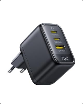 Enerfill Caricatore USB C 70W, Caricatore Rapido GaN6 a 3 Porte, Alimentatore Compatto per MacBook Air, iPhone 17/16/15 Pro Max, iPad Pro, Galaxy S25/S24, Pixel, Laptop e altro